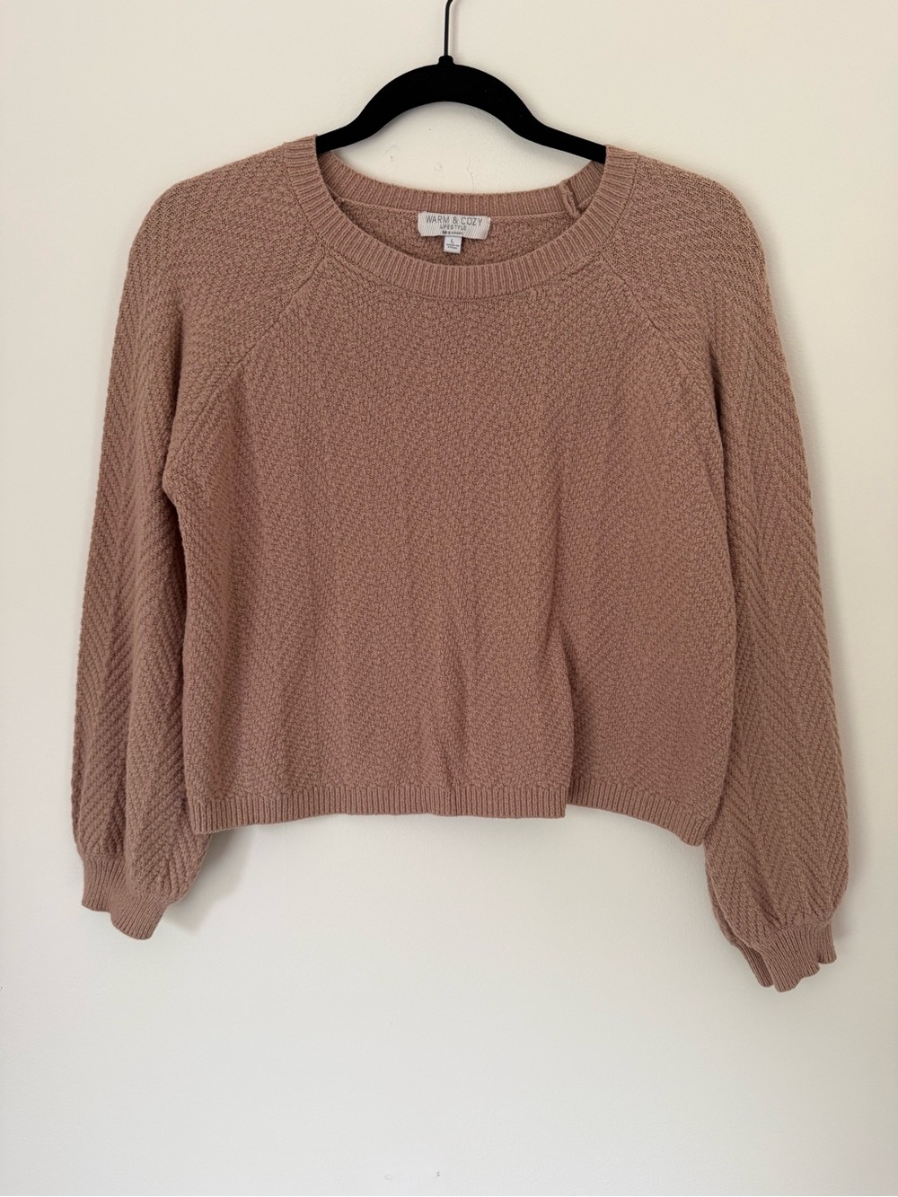 Warm & Cozy Washed Rose Crewneck Sweater - Textured Knit